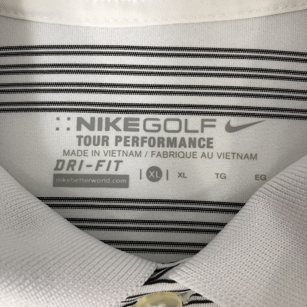 Nike Golf Shirt Men's XL White Black‎ Striped Polo Dri Fit Tour Performance